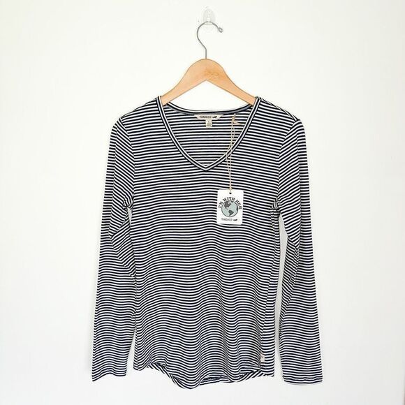 Toad & Co Women’s Marley II Long Sleeve V Neck Tee in Navy Stripe - Picture 3 of 7